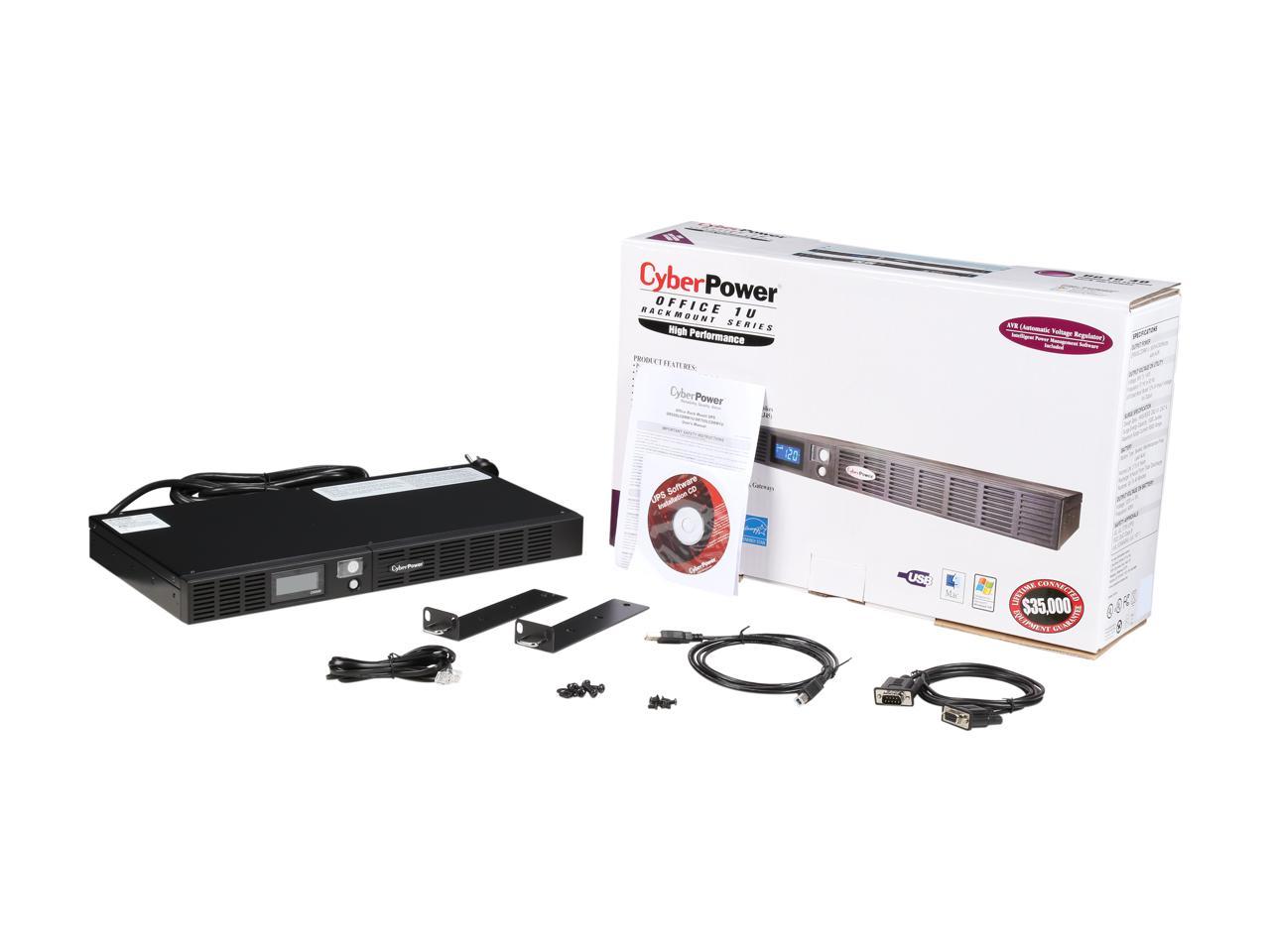 CyberPower Smart App Intelligent LCD Rackmount GreenPower UPS OR500LCDRM1U 500VA 300W 4 x 5-15R Battery/Surge Protected 2 x 5-15R Surge Protected Outlets UPS