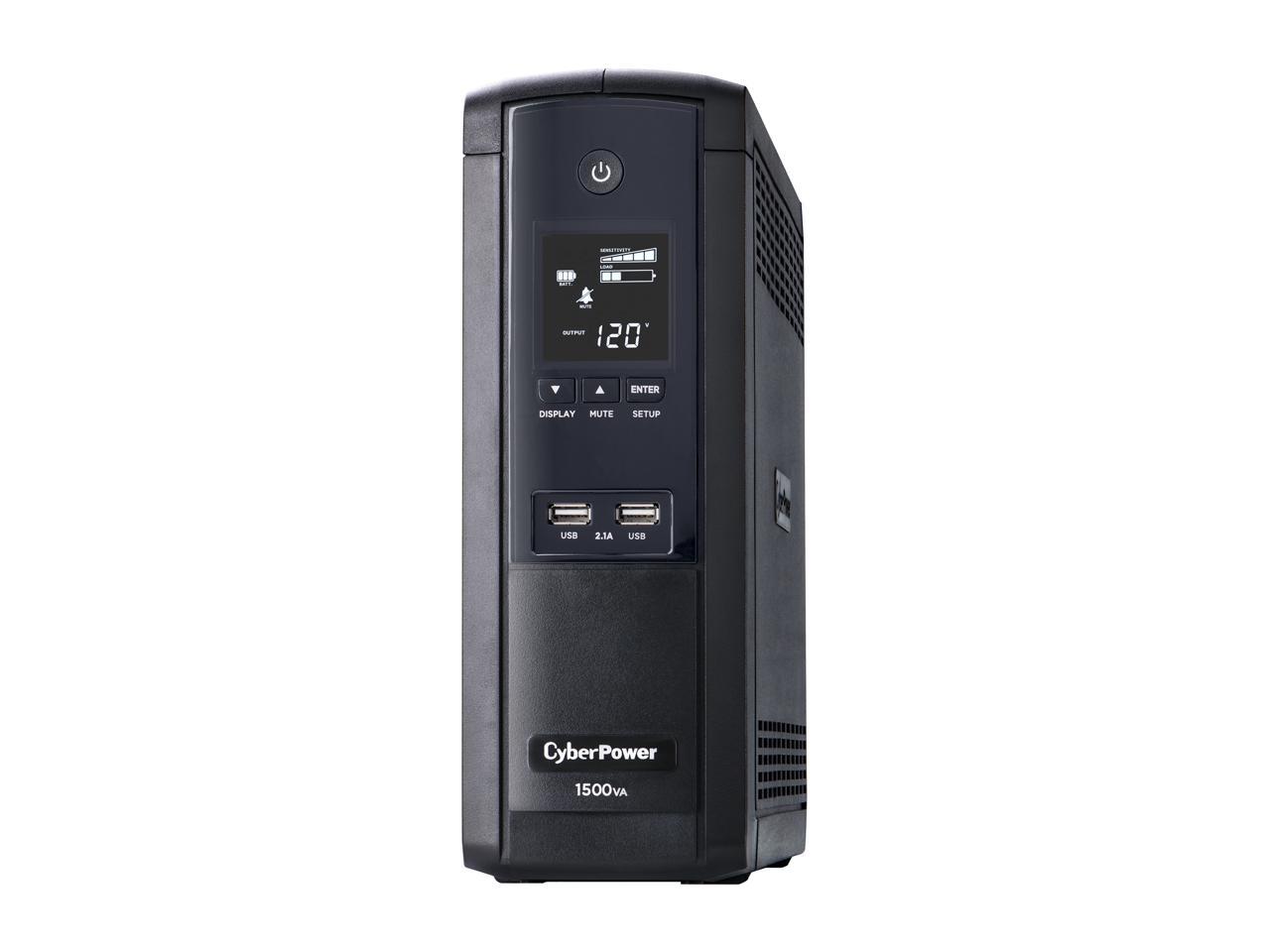 CyberPower BRG1500AVRLCD 1500 VA / 900 Watts, 12 Outlets, AVR, Intelligent LCD Mini-Tower UPS System