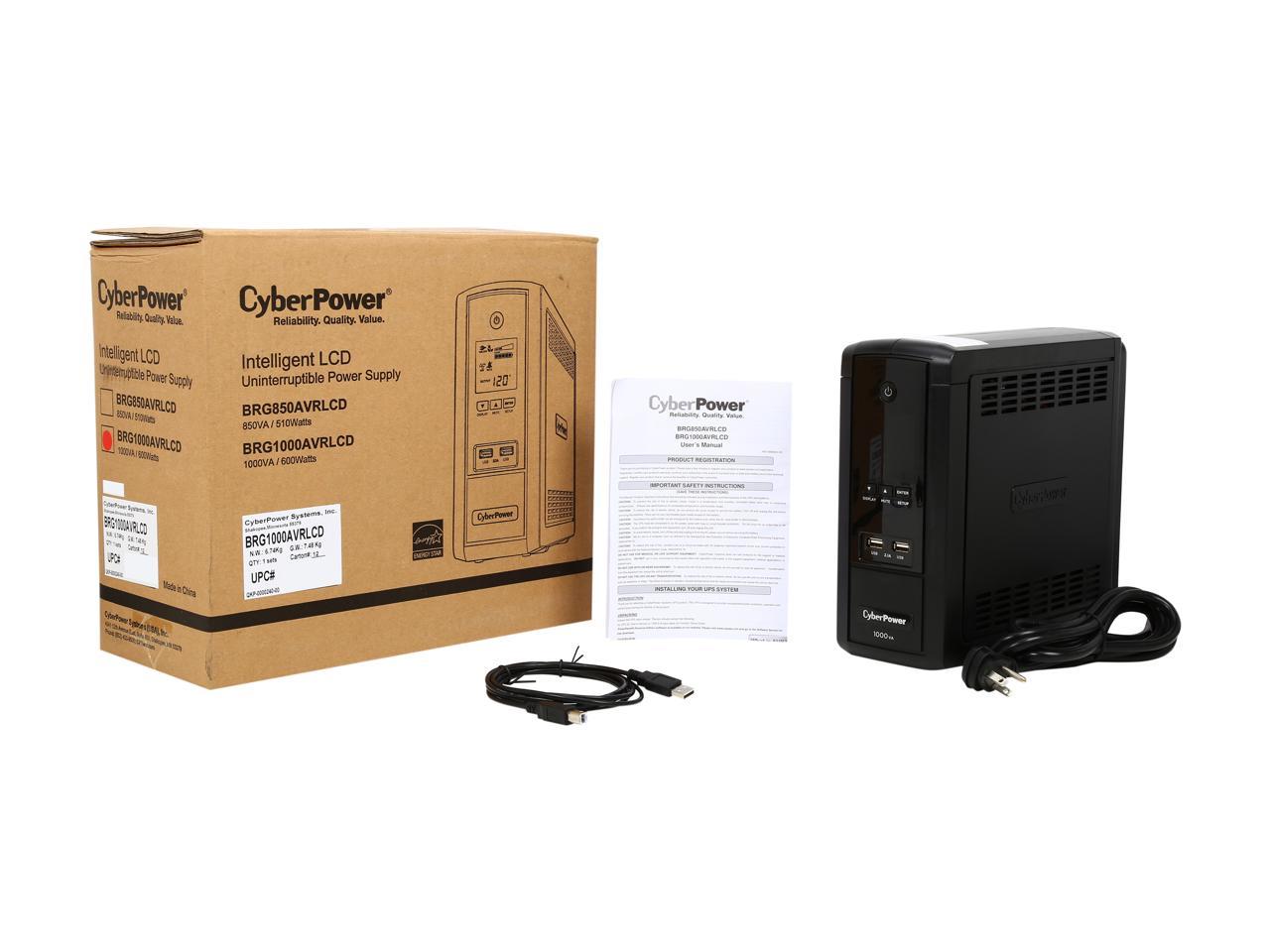 CyberPower BRG1000AVRLCD 1000 VA / 600 Watts, 10 Outlets, AVR, Intelligent LCD Mini-Tower UPS System