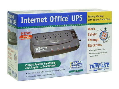 Tripp Lite 300 VA Standby UPS Back Up, 120V 150 Watts Ultra-Compact Desktop 6 Outlets, Tel / DSL / Ethernet Protection, TAA (INTERNETOFFICE300)