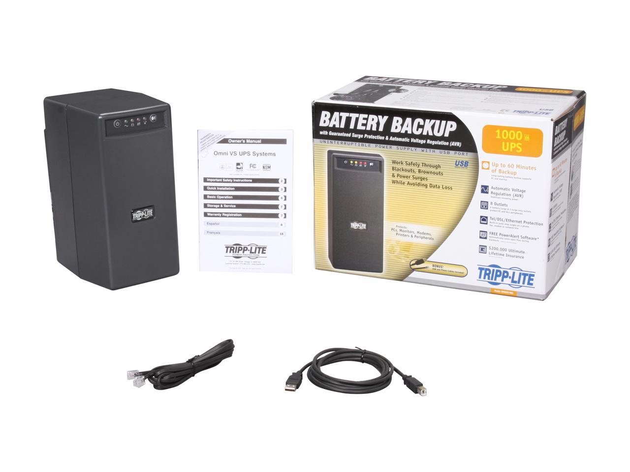 Tripp Lite OMNIVS1000 OMNI VS 1000 VA 500 Watts 8 Outlets Line Interactive Tower UPS