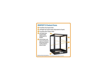 Tripp Lite SR4POST13 13U 4-Post SmartRack Open Frame Rack - Organize and Secure Network Rack Equipment