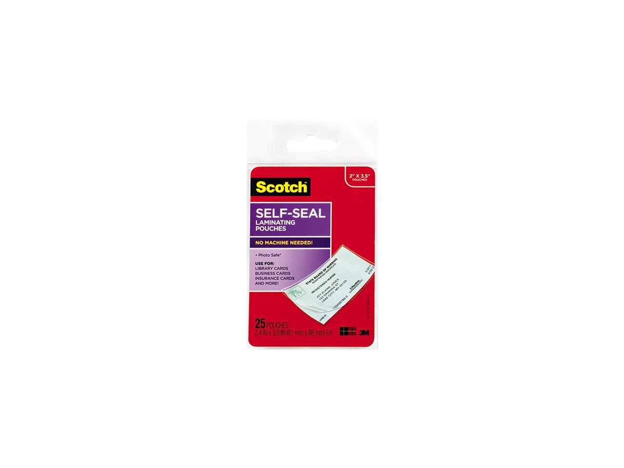LS851G Scotch Self-Sealing Laminating Pouches, 9.5 mil, 2 7/16 x 3 7/8, Business Card Size, 25