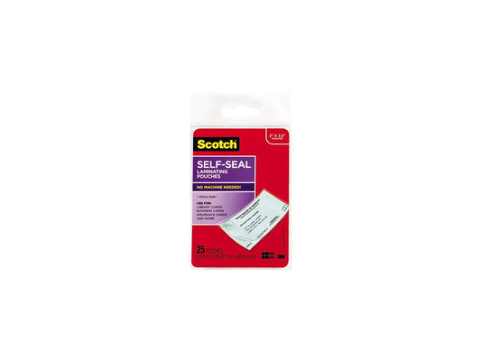 LS851G Scotch Self-Sealing Laminating Pouches, 9.5 mil, 2 7/16 x 3 7/8, Business Card Size, 25