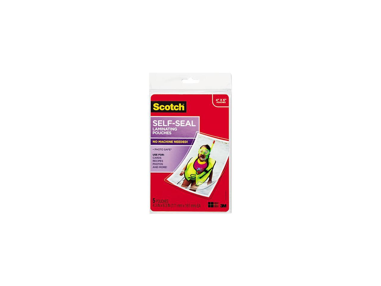 PL900G Scotch Self-Sealing Laminating Pouches, 9.5 mil, 4 3/8 x 6 3/8, Photo Size, 5/Pack