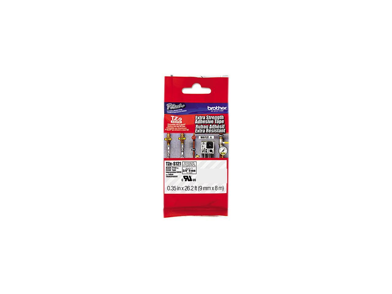 9mm (0.35") Black on Clear Tape with Extra Strength Adhesive 8m (26.2 ft)