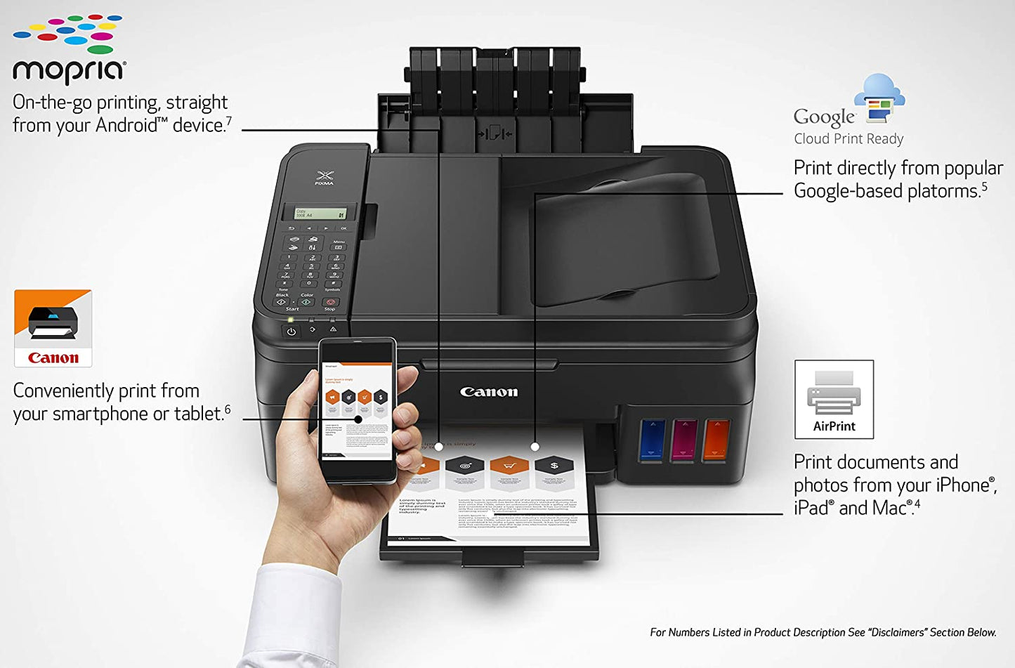 Canon PIXMA G4210 Wireless All-In-One Supertank (Megatank) Printer, Copier, Scan, Fax and ADF with Mobile Printing, Black, One Size, Works with Alexa