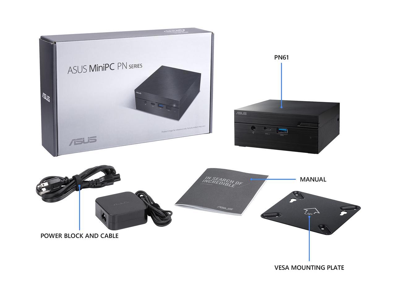 ASUS PN61 Barebones Mini PC with Intel Core i7-8565U and Integrated Intel 4K UHD Graphics (HDMI, DisplayPort over Type-C, Thunderbolt 3, 802.11 ac Wi-fi, Bluetooth 5.0, Gigabit LAN, USB 3.1, VESA Mount) PN61-BB7024MT