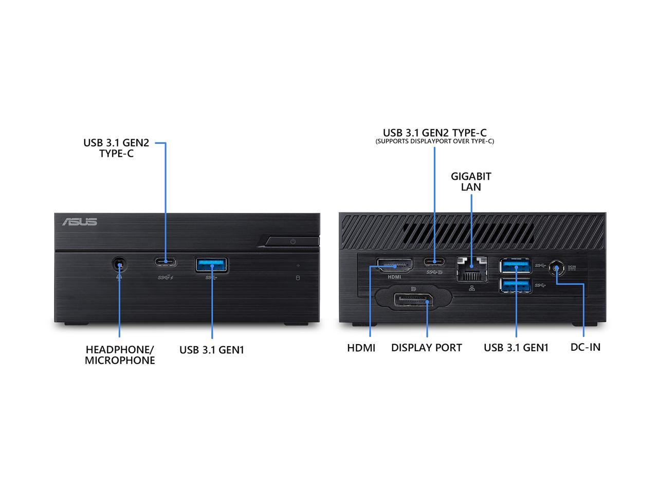 ASUS PN61 Barebones Mini PC with Intel Core i5-8265U and Integrated Intel 4K UHD Graphics (HDMI, DisplayPort over Type-C, DisplayPort, 802.11 ac Wi-fi, Bluetooth 5.0, Gigabit LAN, USB 3.1, VESA Mount) PN61-BB5027MD