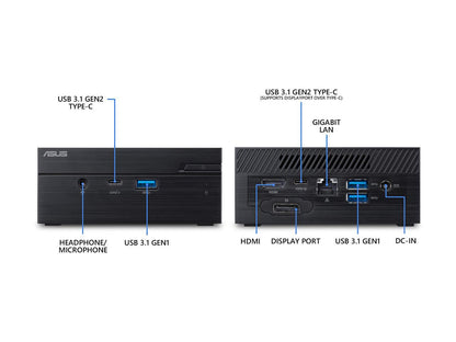 ASUS PN61 Barebones Mini PC with Intel Core i5-8265U and Integrated Intel 4K UHD Graphics (HDMI, DisplayPort over Type-C, DisplayPort, 802.11 ac Wi-fi, Bluetooth 5.0, Gigabit LAN, USB 3.1, VESA Mount) PN61-BB5027MD