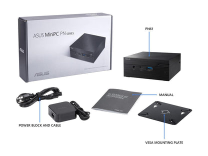 ASUS PN61 Barebones Mini PC with Intel Core i5-8265U and Integrated Intel 4K UHD Graphics (HDMI, DisplayPort over Type-C, DisplayPort, 802.11 ac Wi-fi, Bluetooth 5.0, Gigabit LAN, USB 3.1, VESA Mount) PN61-BB5027MD