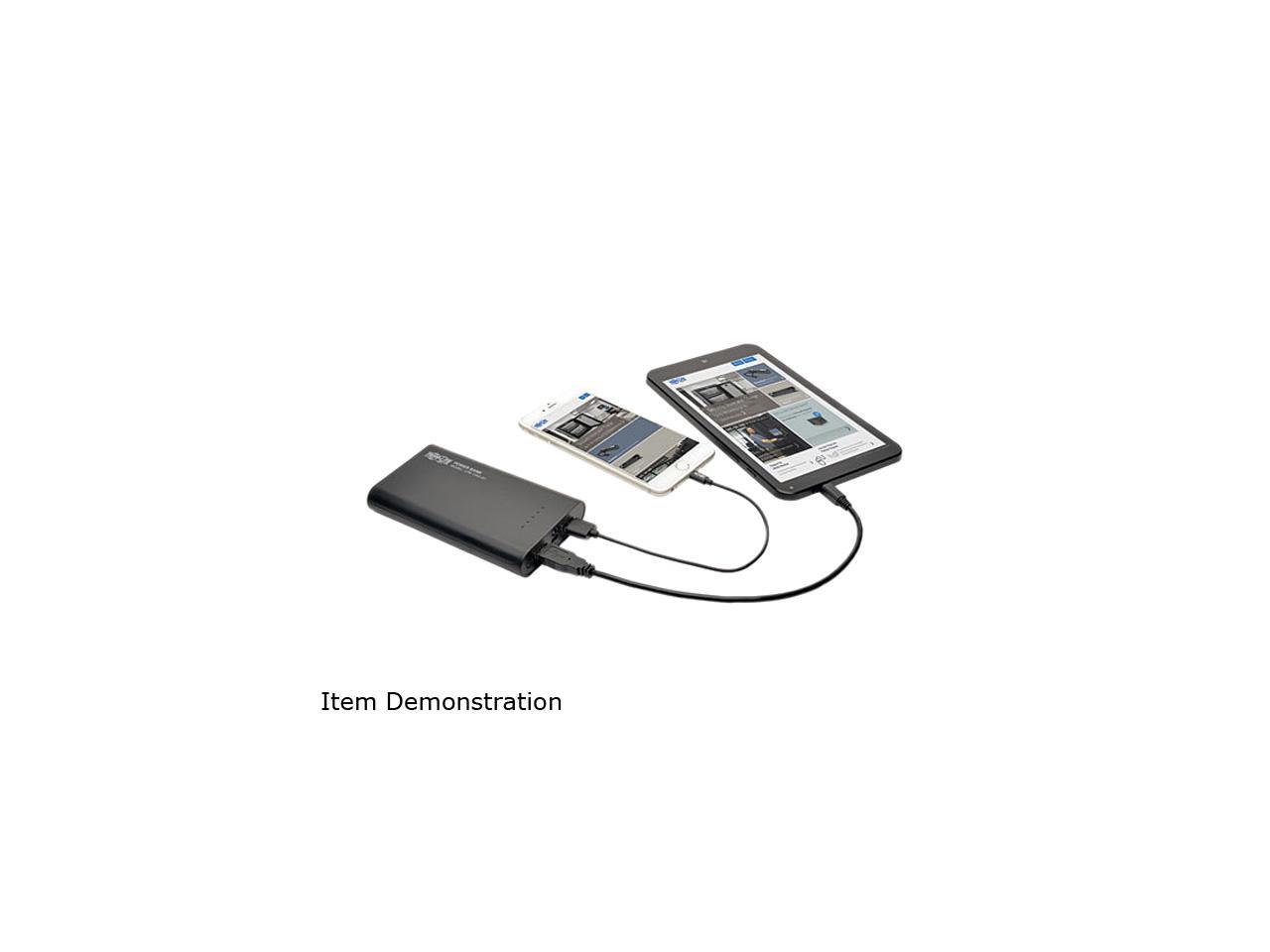 Tripp Lite Black 12000 mAh Portable Dual-Port Mobile Power Bank USB Battery Charger with LED Flashlight UPB-12K0-2U