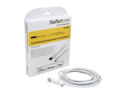 StarTech.com USBLT3MW 3m (10ft) Long White Apple® 8-pin Lightning Connector to USB Cable for iPhone / iPod / iPad - Charge and Sync Cable