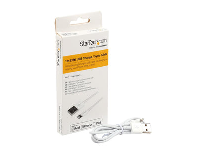StarTech.com 1m 3ft White Apple 8-pin Slim Lightning to USB Cable for iPhone iPod iPad - Thin Apple Lightning to USB Charger / Sync Cable - Discontinued, Limited Stock, Replaced by RUSBLTMM1M (USBLT1MWS)
