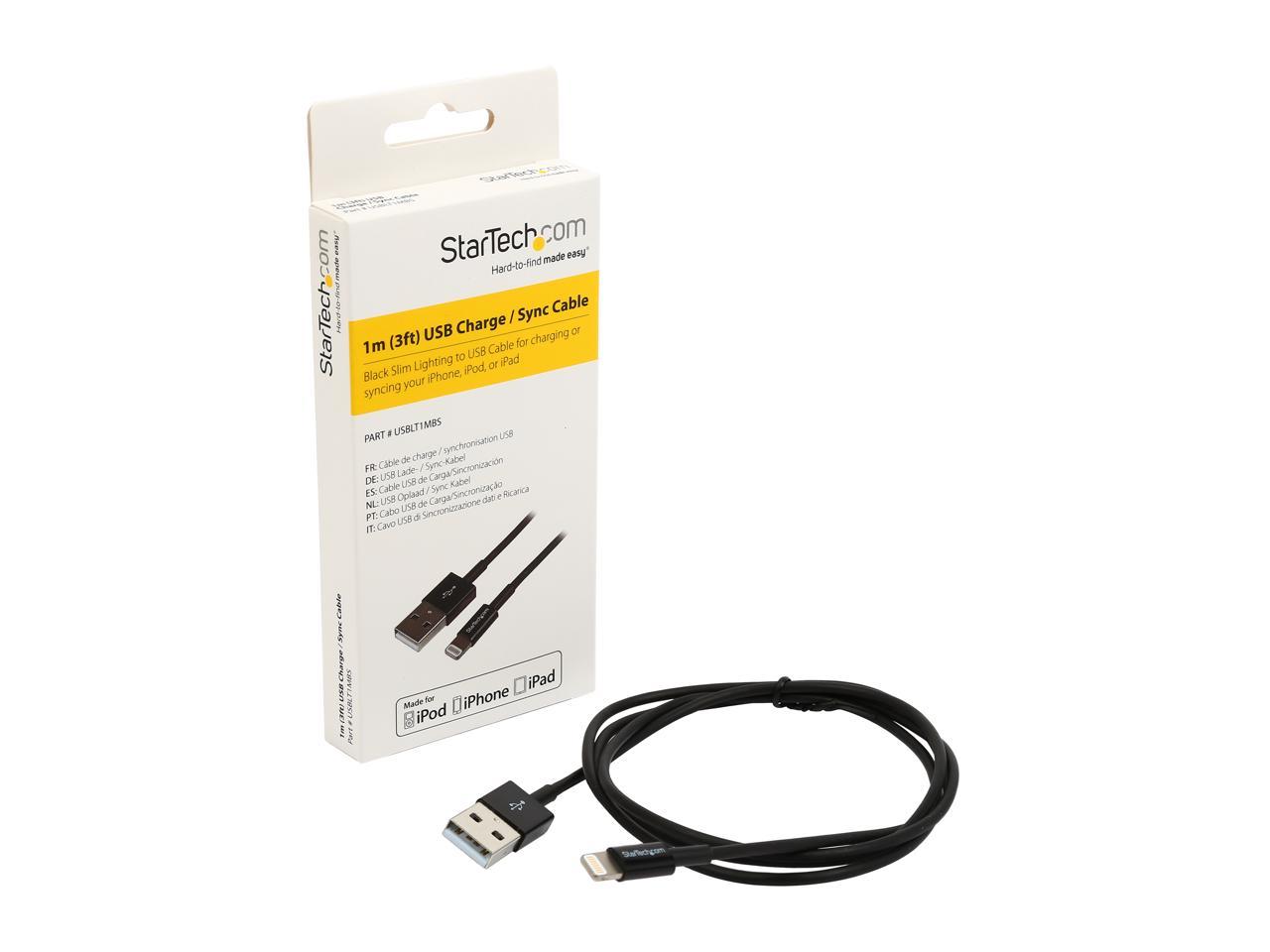 StarTech.com 1m 3ft Black Apple 8-pin Slim Lightning to USB Cable for iPhone iPod iPad - Thin Apple Lightning to USB Charger / Sync Cable - Discontinued, Limited Stock, Replaced by RUSBLTMM1MB (USBLT1MBS)