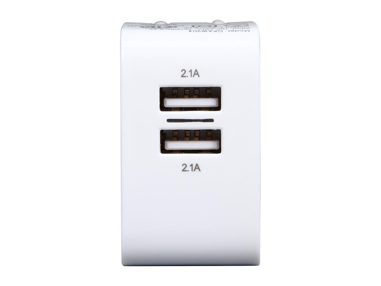 IOGEAR GPAW2U4 White GearPower Dual USB 4.2A (20W) Wall Charger