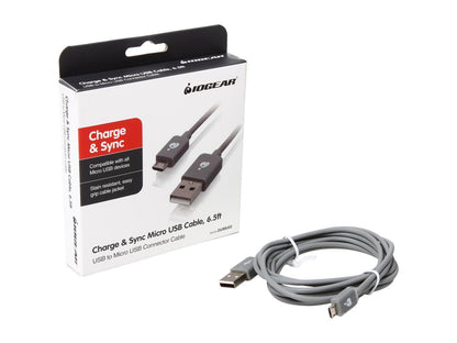 IOGEAR GUMU02 Gray USB Type A to Micro USB Type B Charge & Sync Cable 6.5ft