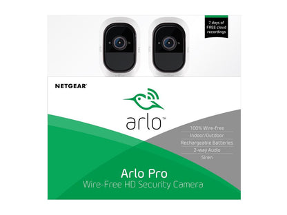 Arlo Pro Security System - 2 x Rechargeable Battery Powered Wire-Free HD Night Vision Indoor / Outdoor Security Camera with Audio and Siren - VMS4230-100NAS