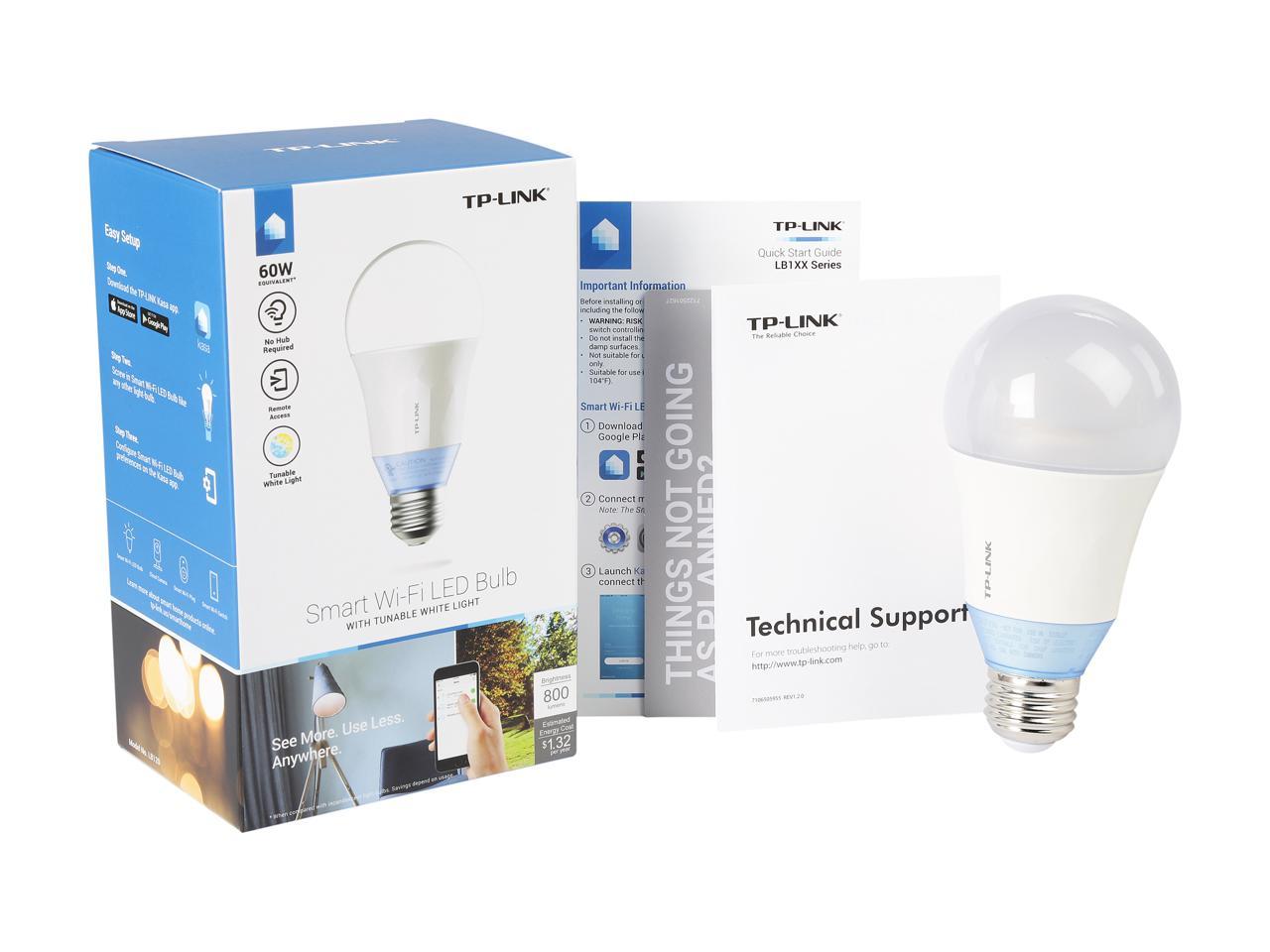 TP-LINK LB120 Smart Wi-Fi LED Bulb (A19 Bulb, E26 Fitting, 800 lm 60W, 2700K - 6500K) with Dimmable Light, Compatible with Google Home and Amazon Echo Alexa