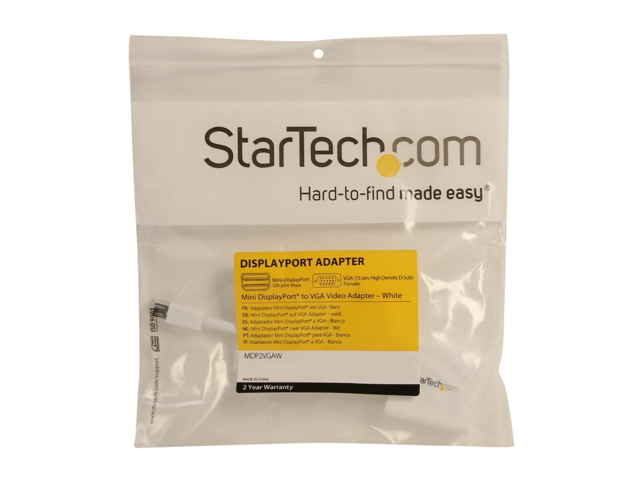 StarTech.com MDP2VGAW Mini DisplayPort to VGA Adapter - White - 1080p - Thunderbolt to VGA Monitor Adapter - Mini DP to VGA Converter