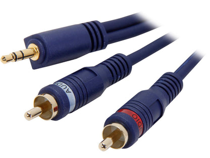 C2G 40614 Velocity One 3.5mm Stereo Male to Two RCA Stereo Male Y-Cable, Blue (6 Feet, 1.82 Meters)