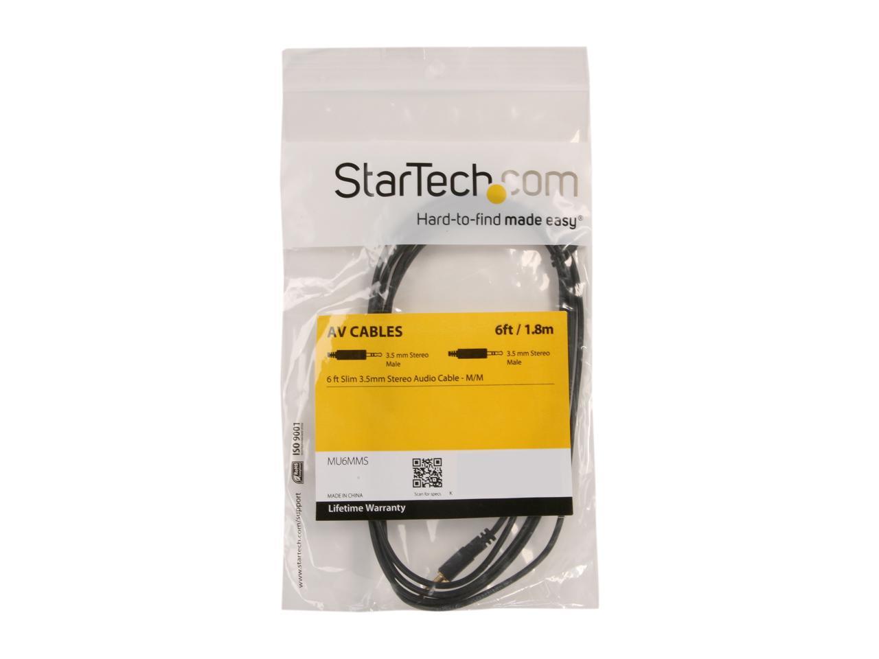StarTech.com MU6MMS 6 ft Slim 3.5mm Stereo Audio Cable - M/M - 3.5mm Male to Male Audio Cable for your Smartphone, Tablet or MP3 Player