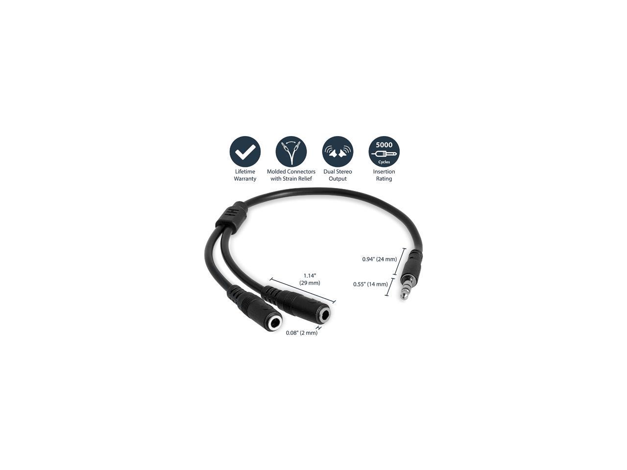 StarTech.com MUY1MFFS Slim Stereo Splitter Cable - 3.5mm Male to 2x 3.5mm Female - Slim Phono Stereo Y Cable
