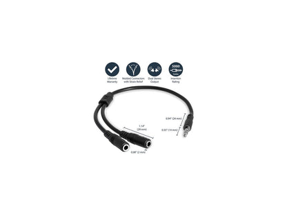 StarTech.com MUY1MFFS Slim Stereo Splitter Cable - 3.5mm Male to 2x 3.5mm Female - Slim Phono Stereo Y Cable