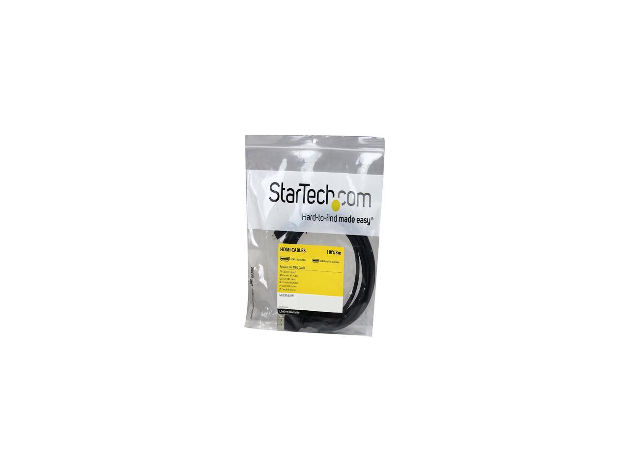 StarTech.com MHDPMM3M 9.8 ft. Black Connector A: 1 - HDMI (19 pin) MaleConnector B: 1 - USB Micro-B (5 pin) Male Passive Micro USB to HDMI MHL Cable Male to Male
