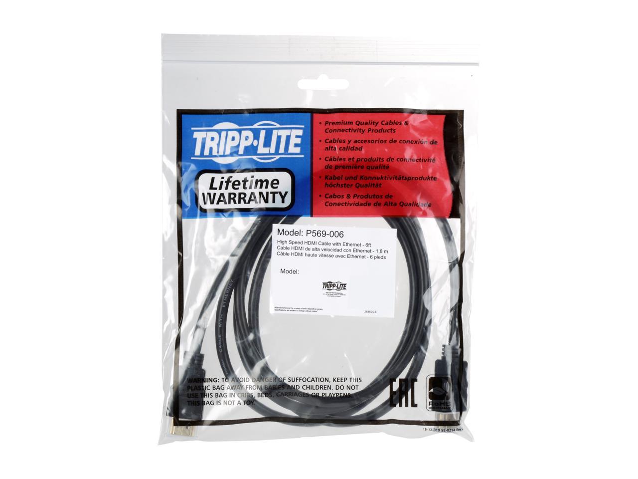 Tripp Lite High Speed HDMI Cable with Ethernet, Ultra HD 4K x 2K, Digital Video with Audio (M/M), 6-ft. (P569-006)
