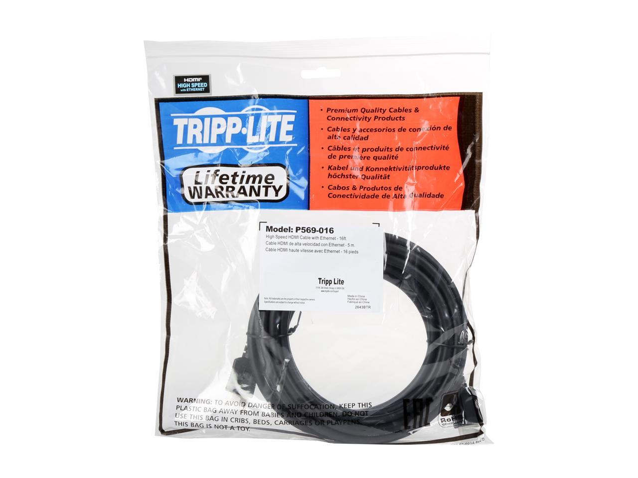 Tripp Lite High Speed HDMI Cable with Ethernet, Ultra HD 4K x 2K, Digital Video with Audio (M/M), 16-ft. (P569-016)