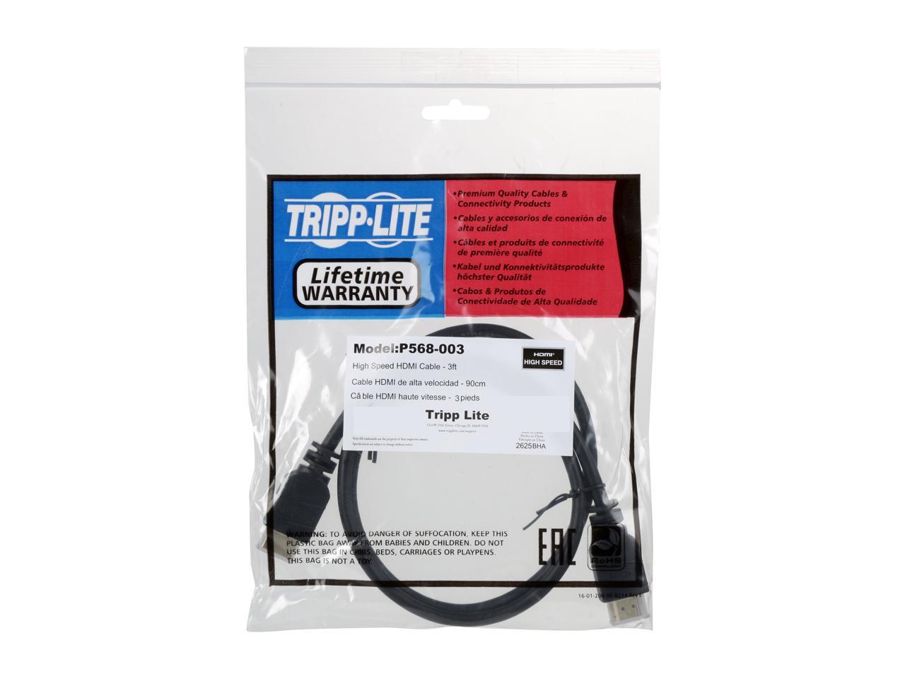Tripp Lite High Speed HDMI Cable, Ultra HD 4K x 2K, Digital Video with Audio (M/M), Black, 3-ft. (P568-003)