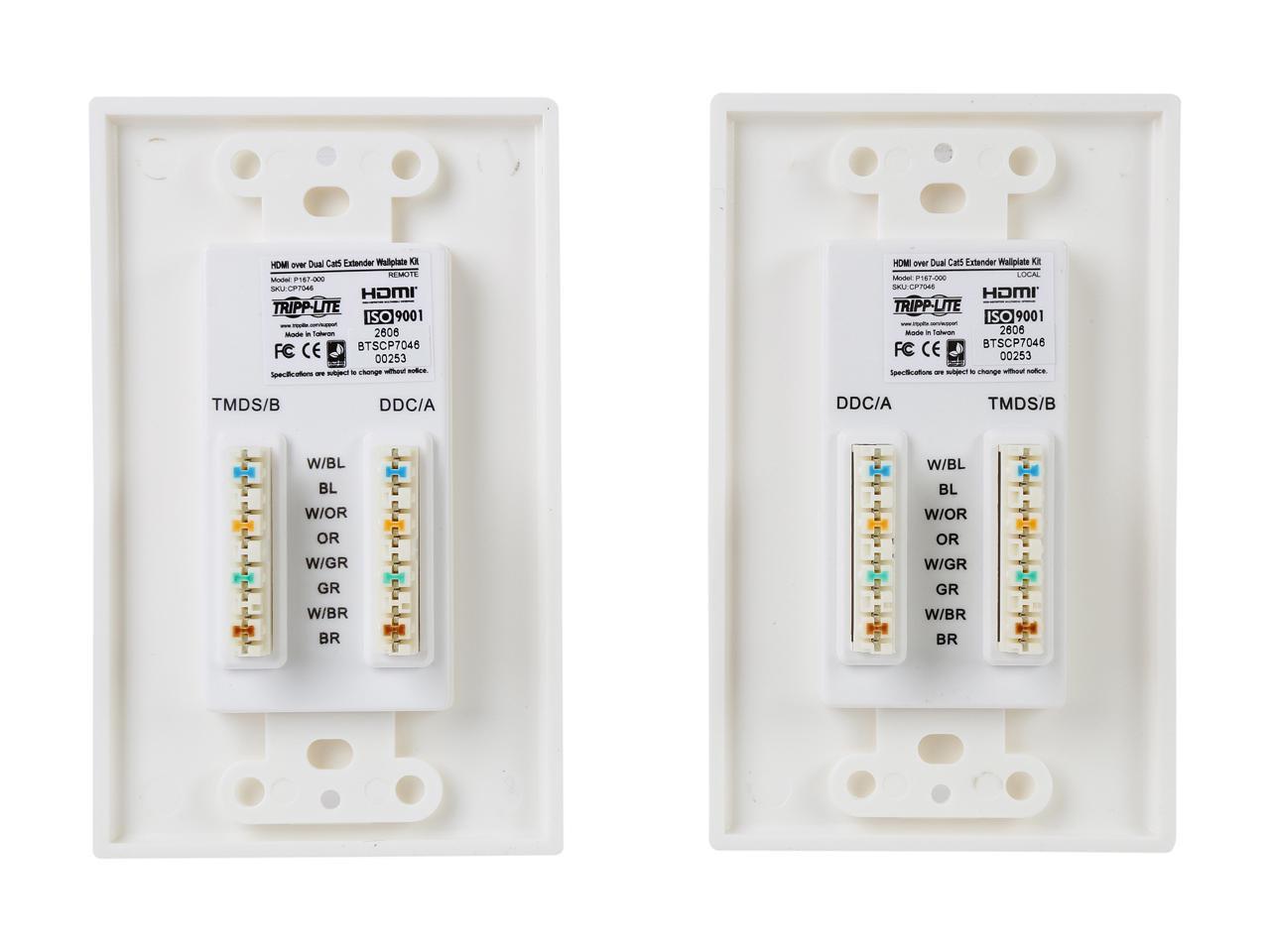 Tripp Lite HDMI over Dual Cat5 / Cat6 Extender Wall Plate Kit, Transmitter & Receiver, 1080P (P167-000)