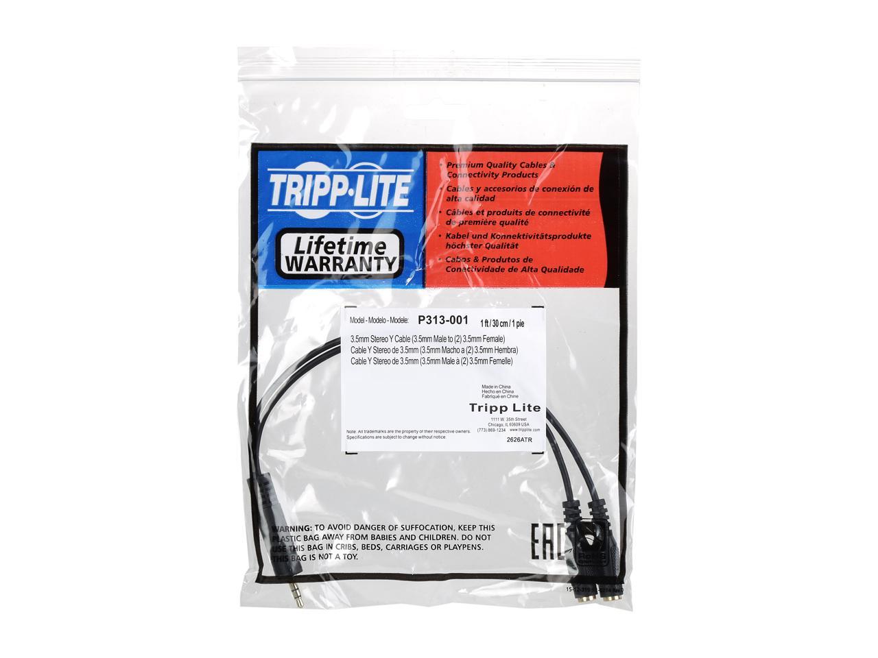 Tripp Lite P313-001 12" Mini Stereo 3.5mm Dubbing Cable Y Adapter Male to Female