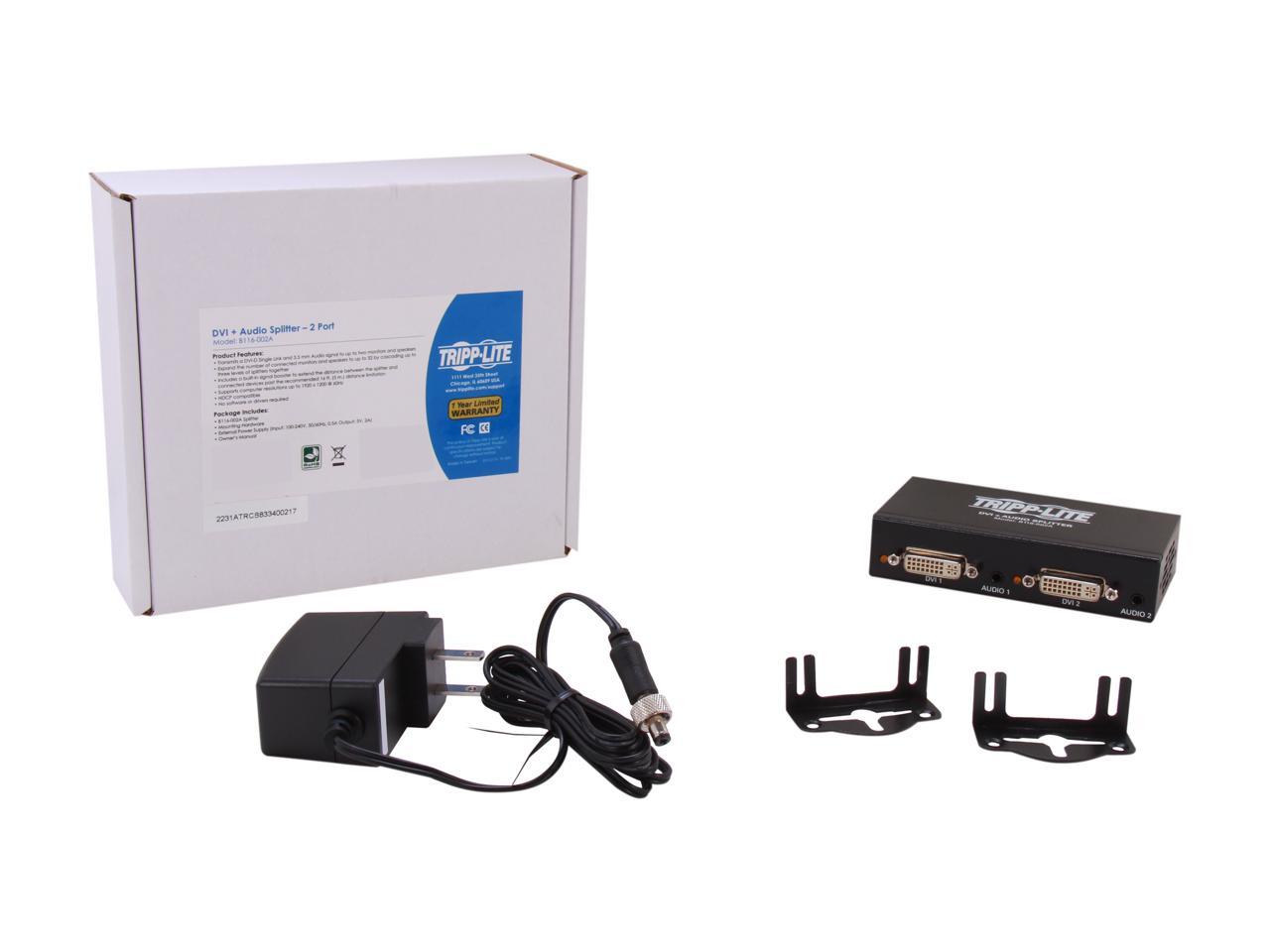 Tripp Lite B116-002A DVI Single Link Video / Audio Splitter/Booster, 2-Port