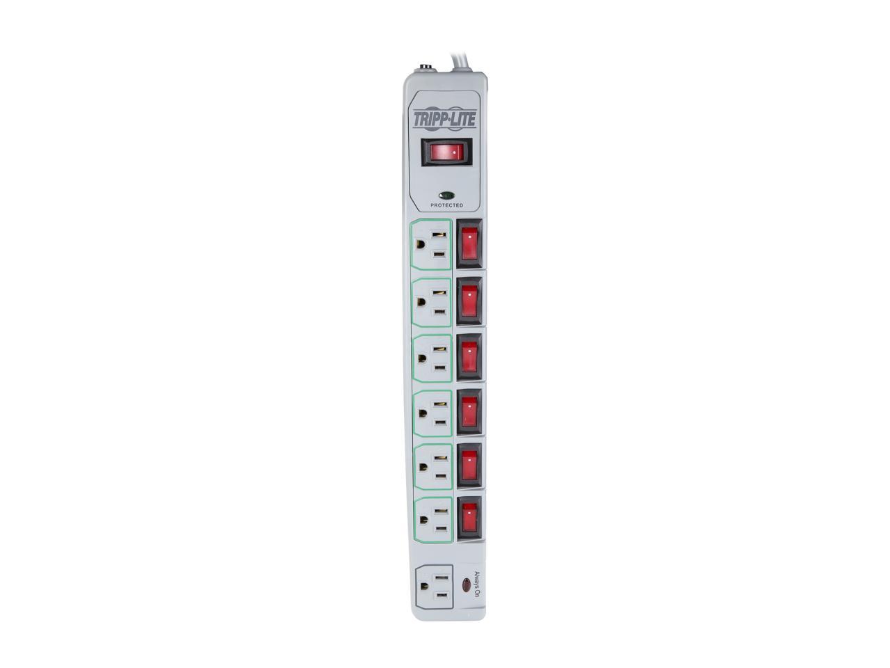 Tripp Lite 7-Outlet Surge Protector Power Strip, 6 Feet Cord, 1080 Joules, Individually-Controlled Outlets (TLP76MSG)