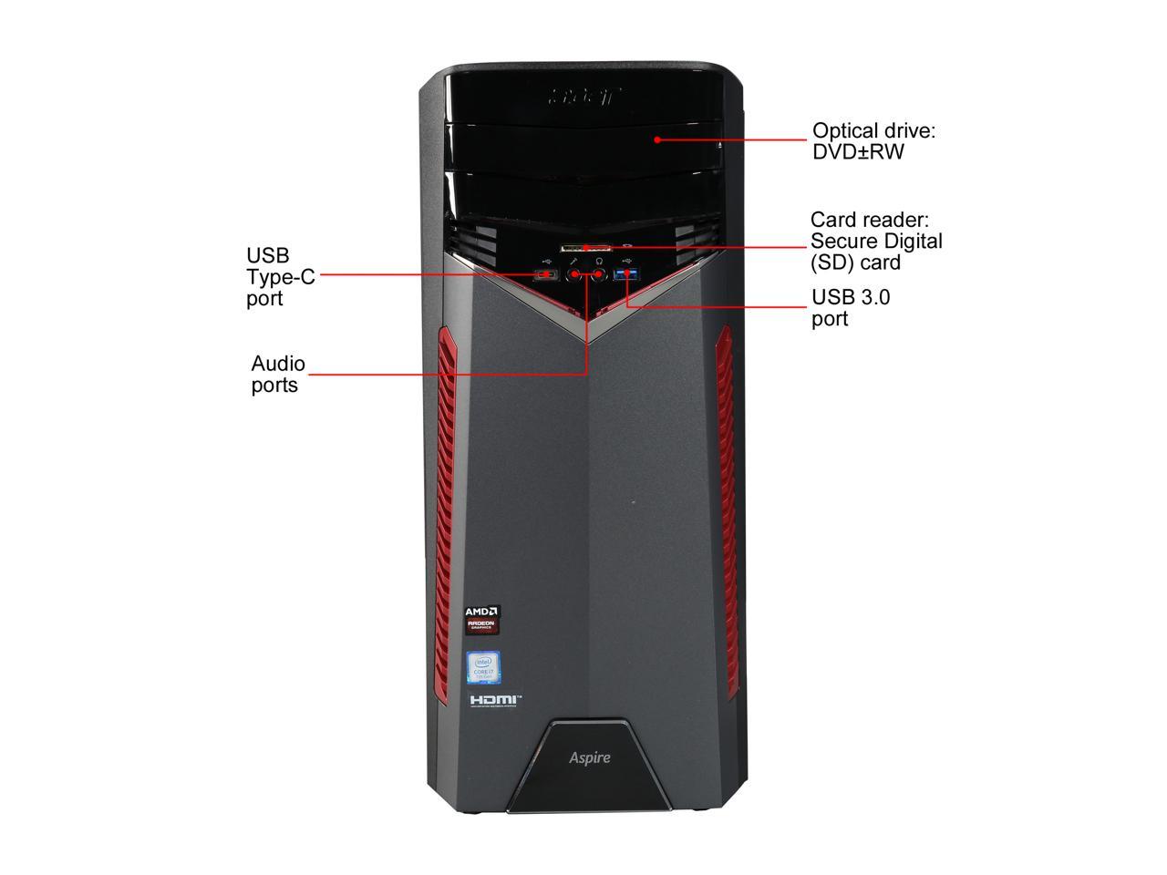Acer Desktop Computer Aspire GX GX-785-UR17 Intel Core i7 7th Gen 7700 (3.60 GHz) 8 GB DDR4 1 TB HDD AMD Radeon RX 480 Windows 10 Home 64-Bit
