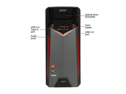 Acer Desktop Computer Aspire GX-281-UR13 Ryzen 7 1700X (3.40 GHz) 16 GB DDR4 1 TB HDD 256 GB SSD AMD Radeon RX 480 Windows 10 Home 64-Bit
