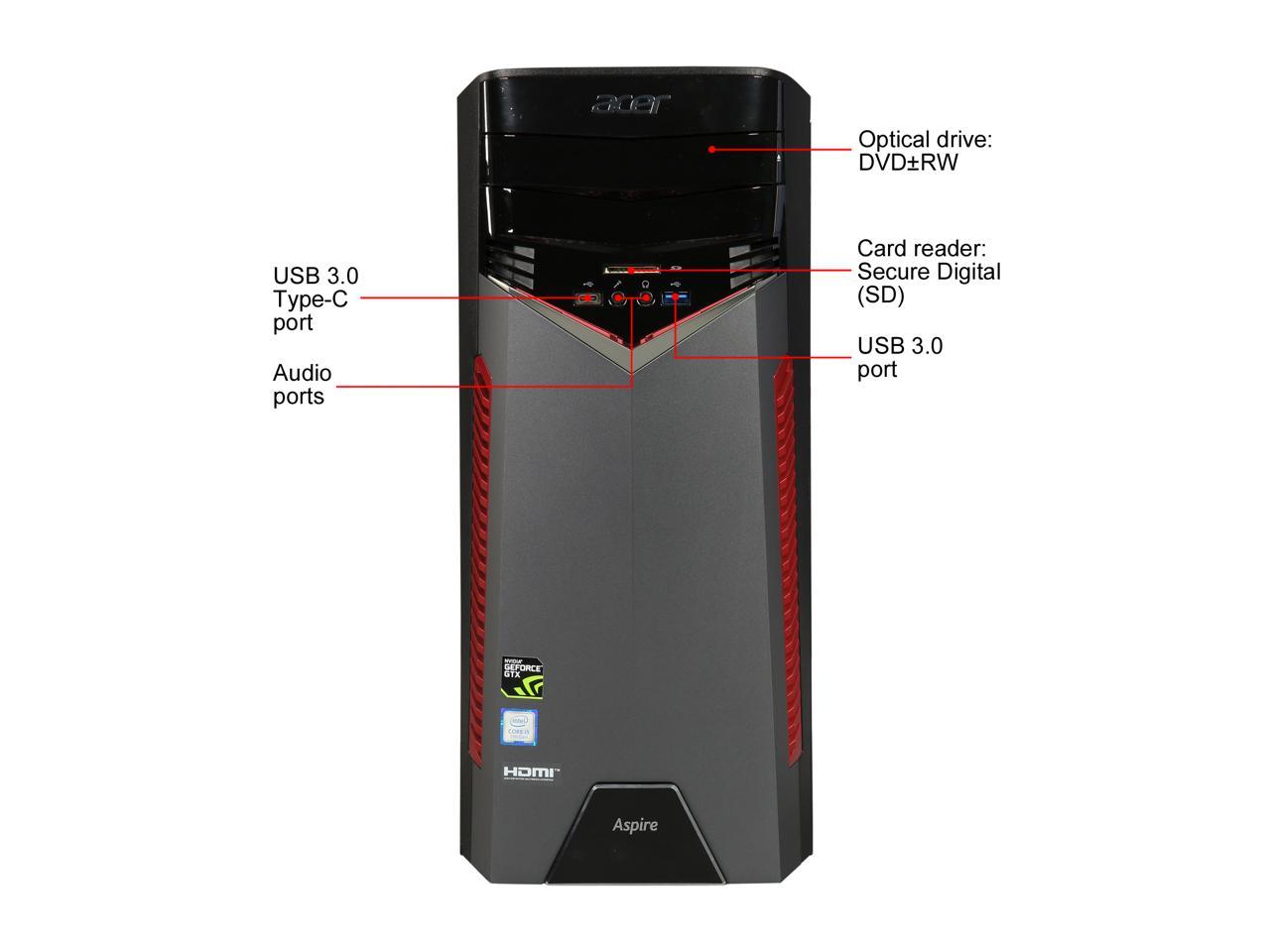 Acer Desktop Computer Aspire GX-785-UR1C Intel Core i5 7th Gen 7400 (3.00 GHz) 8 GB DDR4 256 GB SSD NVIDIA GeForce GTX 1060 Windows 10 Home 64-bit