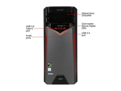 Acer Desktop Computer Aspire GX-785-UR1C Intel Core i5 7th Gen 7400 (3.00 GHz) 8 GB DDR4 256 GB SSD NVIDIA GeForce GTX 1060 Windows 10 Home 64-bit