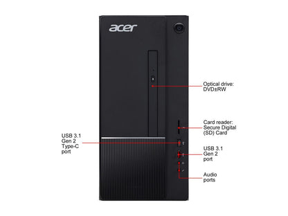 Acer Aspire (TC-865-UR15) - Desktop PC - Intel Core i5-9400 (6-Core, 2.9 GHz), Intel UHD Graphics 630, 8 GB DDR4, 512 GB SSD, Tower, Windows 10 Home