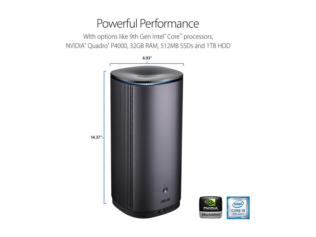 ASUS ProArt PA90 Mini PC Workstation - Intel Core i7-9700K - NVIDIA Quadro P4000 - 16 GB DDR4 - 512 GB SSD + 1 TB HDD - Windows 10 Home Advanced (PA90-M7021ZN)