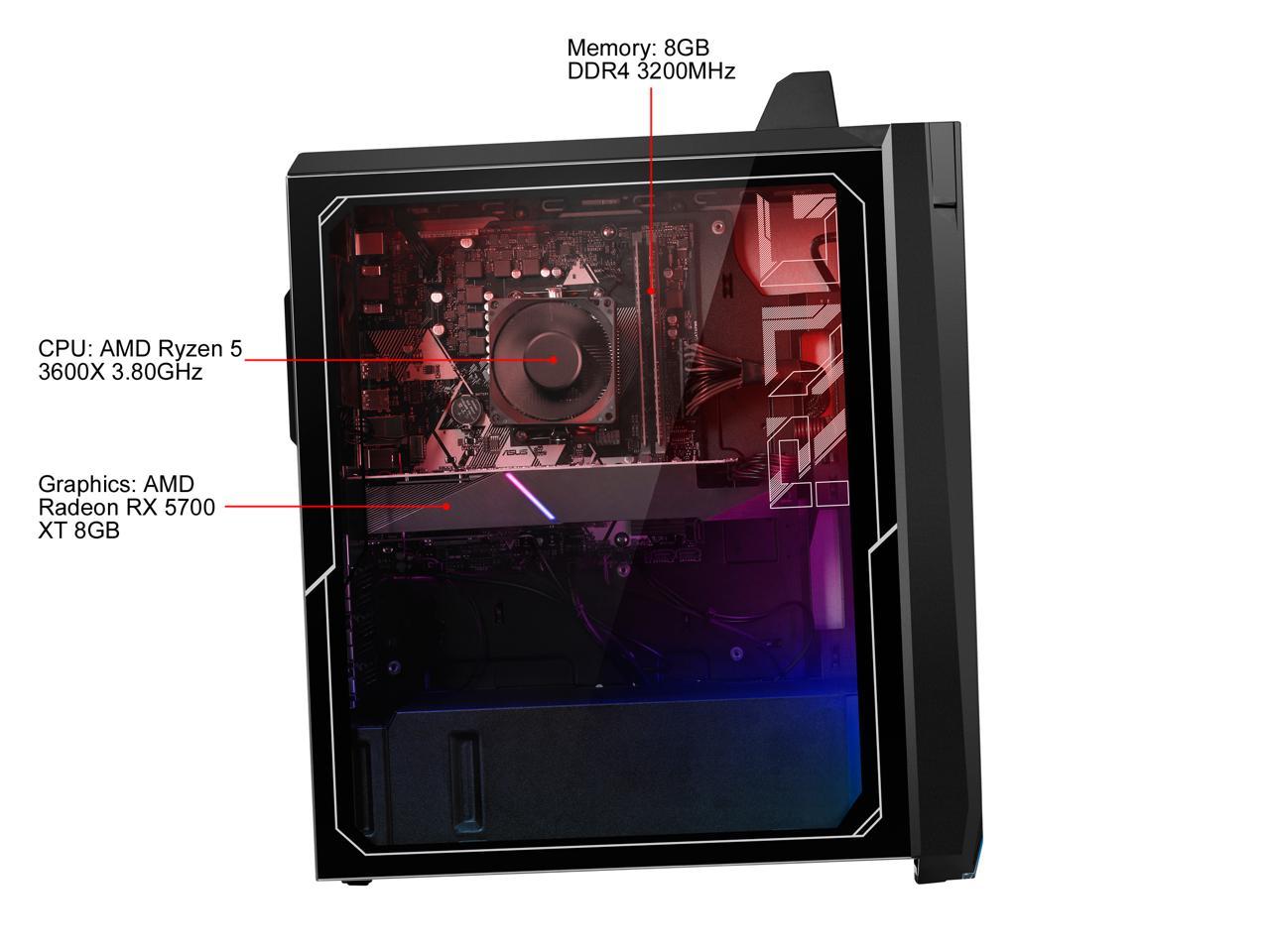ASUS Gaming Desktop ROG Strix GA15DH-ES557 Ryzen 5 3rd Gen 3600X (3.80 GHz) 8 GB DDR4 512 GB SSD AMD Radeon RX 5700 XT Windows 10 Home 64-bit