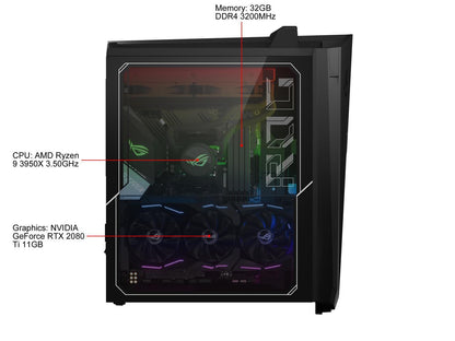 ASUS Gaming Desktop ROG Strix GA35DX-XS99X Ryzen 9 3rd Gen 3950X (3.50 GHz) 32 GB DDR4 2 TB HDD 1 TB SSD NVIDIA GeForce RTX 2080 Ti Windows 10 Pro 64-bit