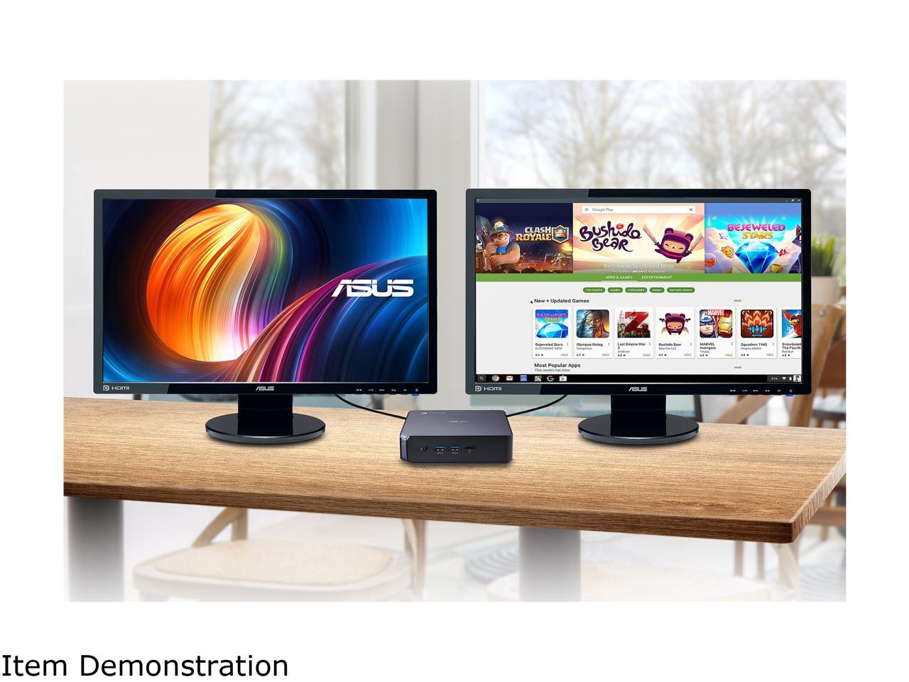 ASUS Celeron Chromebox w/ 24" FHD Monitor Essential Desktop with Chrome OS Keyboard Mouse for Homeschooling
