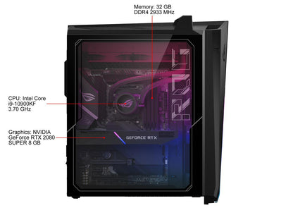 ASUS Gaming Desktop ROG Strix GT35 G35CZ-XB982 Intel Core i9 10th Gen 10900KF (3.70 GHz) 32 GB DDR4 1 TB PCIe SSD NVIDIA GeForce RTX 2080 SUPER Windows 10 Pro 64-bit