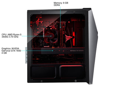 ROG Strix GL10DH Gaming Desktop PC, AMD Ryzen 5 3400G, GeForce GTX 1650, 8 GB DDR4 RAM, 256 GB SSD + 1 TB HDD, Wi-Fi 5, Windows 10 Home, GL10DH-NB551