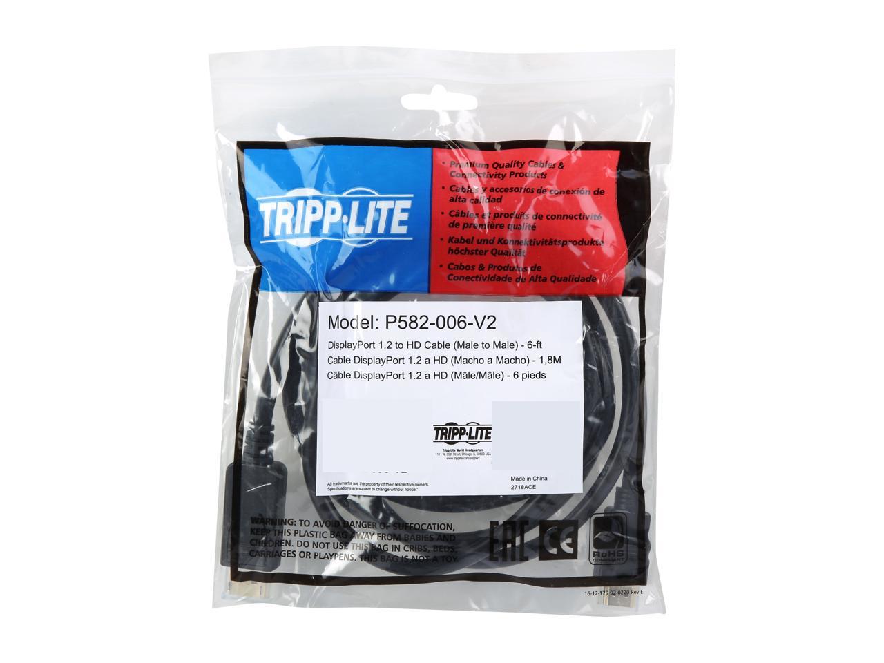 Tripp Lite DisplayPort 1.2 to HD Adapter Cable, DP with Latches to HDMI (M/M), UHD 4K x 2K/1080p, 6 ft. (P582-006-V2)