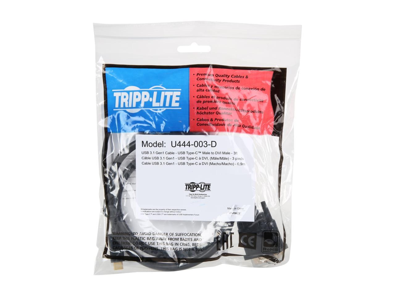 Tripp Lite USB C to DVI Adapter Converter Cable 1080p Type C to DVI 3ft (U444-003-D)