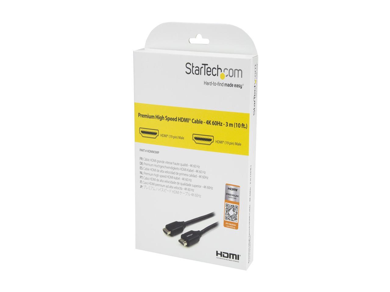 StarTech HDMM3MP 3m 10 ft Premium High Speed HDMI Cable with Ethernet - 4K 60Hz - Premium Certified HDMI Cable - HDMI 2.0 - 30AWG